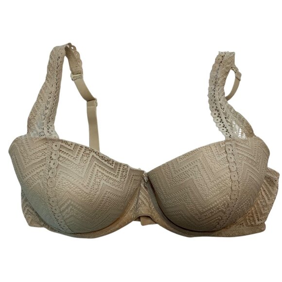 Fruit Of The Loom Beige Lace Underwire Bra Women 38C Adjustable Chevron Pattern - Picture 1 of 5